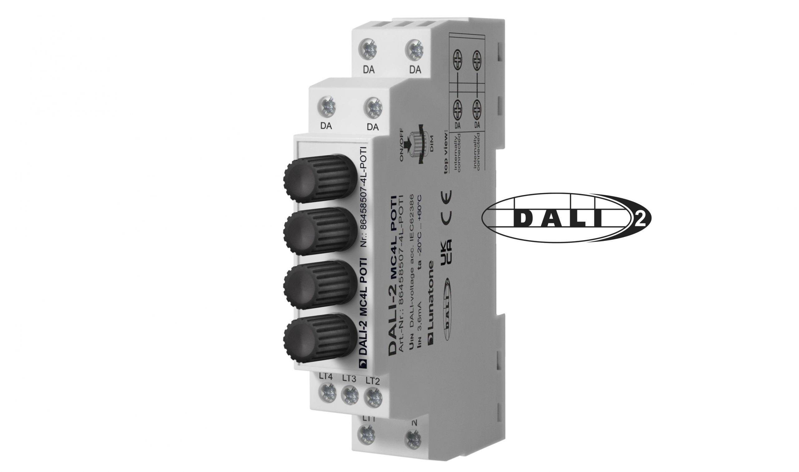 lunatone-dali-2-mc4l-poti-steuermodul-4-fach-hutschiene image 1